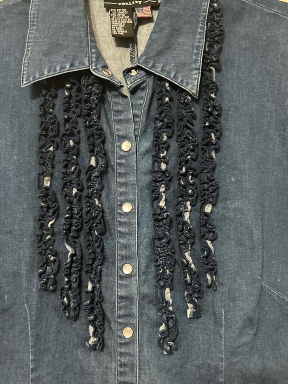 Blue denim blouse with ruffled trim - Picture 2 of 3